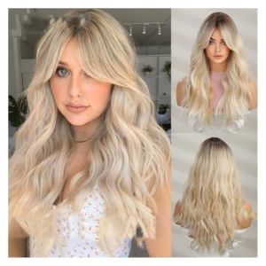 Perruques, Perruque cheveux longs avec reflets noir d&eacute;grad&eacute; or temp&eacute;rament petits cheveux boucl&eacute;s en ligne populaire couverture de perruque de style europ&eacute;en et am&eacute;ricain,Perruques en cheveux humains (tanjianbo, neuf)