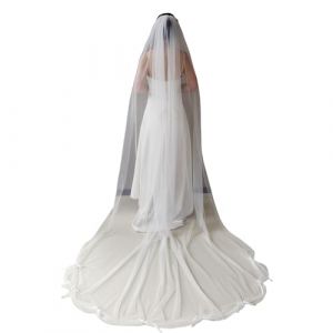 Coiffe De Mari&eacute;e Longueur Cath&eacute;drale Avec Boucle D&eacute;tachable Filet Transparent Blanc Pour Les Mariages Traditionnels N&oelig;uds &Eacute;l&eacute;gants Voiles De Mariage Long Train (PLMN, neuf)