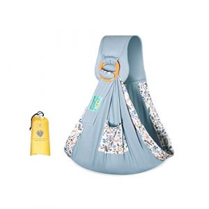 SONARIN Echarpe de Portage,Coton Doux Porte-bébé Bébé Sling Écharpe Porte Bébé Couverture d'Allaitement avec Anneaux Réglables pour Nouveau-né Bébé Tout-petit jusqu'à 15 kg(Cerf Bleu) (SONARIN FR, neuf)