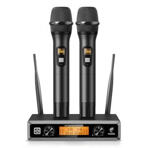 TONOR TW820 Syst&egrave;me de Microphone sans Fil, Double Microphone Portable, karaok&eacute;, f&ecirc;te, DJ, &eacute;glise, Mariage, r&eacute;union, 60 m&egrave;tres, Noir (TonorDirect FR, neuf)