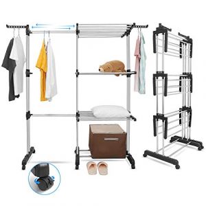 johgee Séchoir à Linge, 4 Niveaux Grande Sechoir a Linge Pliable avec Roues, Etendoir Linge intérieur, Taille 89 x 66 x 178 cm/170 × 66 × 178cm, Séchoir Linge Stable (Wohl-Hausshop, neuf)