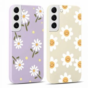 Yoedge 2 pi&egrave;ces Violet Coque pour Samsung Galaxy S22 5G 6,1" Motif de Fleurs et Feuilles Fille Femme &Eacute;tui, Housse de Protection Antichoc TPU Mignon Aesthetic Design Case Cover pour Samsung S22, Beige (Lei Xiao, neuf)