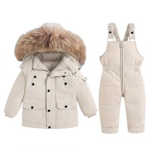 BRONG Enfant Combinaison de Neige Hiver B&eacute;b&eacute; Doudounevestes Manteau avec Capuche Amovible Neige Pantalon &Eacute;tanche Filles Gar&ccedil;ons Combinaison de Ski Ensemble Blanc 18-24 Mois (BRONG, neuf)