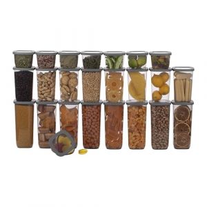 UANDU Boite de Rangement Cuisine Lot de 24, Bocaux Hermetiques Alimentaires en Plastique Scell&eacute;e avec Couvercle, bocaux rangement cuisine en plastique, sans BPA, bo&icirc;tes c&eacute;r&eacute;ales, p&acirc;tes, farine, sucre. (uandu GmbH, neuf)