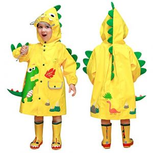 JinBei Enfant Imperméable Veste de Pluie Garçon Manteau de Léger Poncho à Capuche pour École Randonnée Plein Air Voyage Vêtements de Pluie Respirant, Jaune Dinosaure 2-3 Ans (JinBei, neuf)