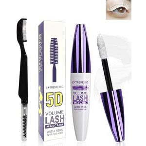 5D Silk Fiber Mascara Volume et Longueur with brosse a cils, Waterproof et Longue Tenue avec une Définition Précise,Fast Dry False Lash Effect, Créer un Maquillage des Yeux Charmant pour Femme-03blanc (GZST-EU, neuf)