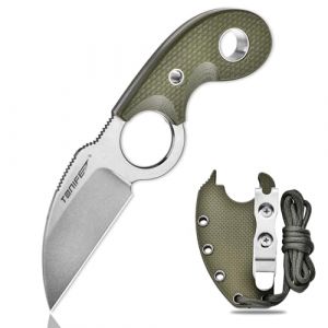 TONIFE Crescent Couteau de cou Couteau d'extérieur Lame fixe en acier 8Cr14MoV avec étui Lanyard et clip Couteau Full Tang Couteau de survie (Vert+ Stonewash) (HARNDS&TONIFE, neuf)