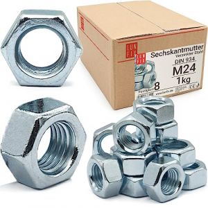 &Eacute;crou hexagonal M24, 1 Kg, acier zingu&eacute; DIN 934, filetage m&eacute;trique standard, boulon 24 mm et tige filet&eacute;e, fixation int&eacute;rieure et ext&eacute;rieure (LUN FIX, neuf)