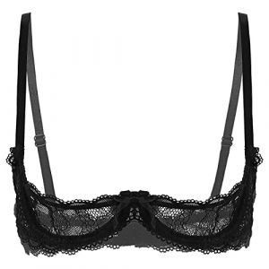 Mufeng Femme Soutien-Gorge Bra Ouvert Redresse-Seins Sexy Brassi&egrave;re Dentelle Push Up Lingerie Bralette Floral Transparent Haut de Nuisette Clubwear S-5XL Noir B S (Mufeng EU, neuf)