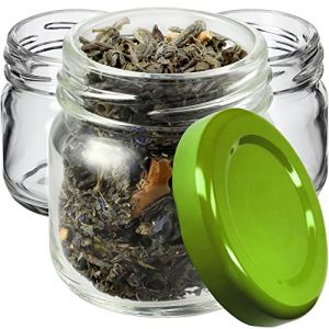KADAX Lot de 100 mini bocaux ronds en verre de 40 ml avec couvercle à visser, bocaux à essai, pots à confiture, petits pots à miel, bocaux ronds (couvercles verts) (KADAX, neuf)