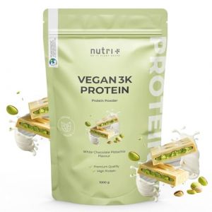 Nutri + High Protein Powder 3K Chocolat blanc Pistache - 1kg Poudre de Prot&eacute;ines White Chocolate Pistachio - sans Lactose - pour le D&eacute;veloppement musculaire sans Sucre (Nutri-Plus, neuf)