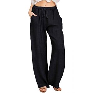 CheChury Pantalon Lin Femme &Eacute;t&eacute; D&eacute;contract&eacute;s Pantalons Mode Coton Chanvre Confortable Jogging Plage R&eacute;tro Pants Taille Elastique Pantalon avec Poches,Noir,XL (LYworld, neuf)