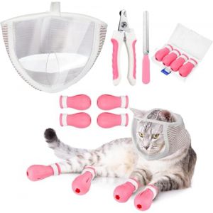 Tingyanyan Lot de 7 muselières pour le toilettage comprenant 1 muselière pour, 4 bottes pour chat, 2 coupe-ongles, anti-morsure, bottes anti-griffures pour chat, toilettage et rasage (yunduanbaobao, neuf)