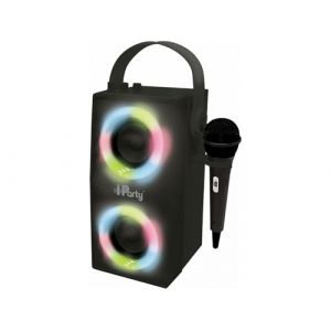 Lexibook, iParty, Enceinte Portable Bluetooth Lumineuse avec Micro, karaok&eacute;, Effets Lumineux, sans-Fil, USB, Carte SD, Batterie Rechargeable, Noir, BTP180BKZ (Juguetilandia, neuf)