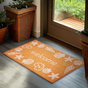BRUBAKER Paillasson pour Ext&eacute;rieur et Int&eacute;rieur - Welcome - 45x75 cm Tapis 100% Coco avec Coquillages et &Eacute;toiles de Mer - 3D Paillasson Imperm&eacute;able et Antid&eacute;rapant pour Porte de Maison - Marron (BRUBAKER (Der Schnellversender!), neuf)