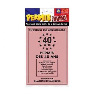 Maelsa® Permis des 40 ans humoristique Permis de conduire idée cadeau fête d’anniversaire ou évènement marquant Personnalisable Dimensions : 14,5 x 20,5 cm Matière : carton rose. Quantité : 1 (⭐ MAELSA ⭐, neuf)