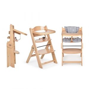 Ms BabyWorld - Chaise Haute Full PLIANTE en bois | Évolutive | Réglable en hauteur | Repose-pieds | Plateau Amovible | Convertible et Sécurisée | Harnais à 5 Points | Style Nordique (SLEEP & PLAY, neuf)