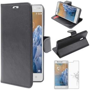 ebestStar - Coque Compatible avec Nokia Nokia 3 Etui PU Cuir Housse Portefeuille Porte-Cartes Support Stand, Noir + Film Protection &eacute;cran Verre Tremp&eacute; [Appareil: 143.4 x 71.4 x 8.5mm, 5.0''] (ebestPro-fr, neuf)