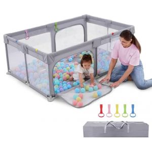 Dripex Parc bebe 120 x 180 cm, parc pour bébé en tissu oxford 300D, Grand espace de jeu de sécurité avec 5 anneaux de parc, parc bebe xxl Gris (Dripex Baby-SZJ FR, neuf)