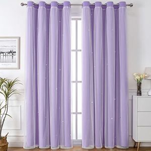 Freyamy Rideau Occultant &Eacute;toile Creux Rideaux Thermique Isolant Anti Froid Rideaux &agrave; Oeillets L&eacute;ger Rideaux de Fen&ecirc;tre avec Voile pour Enfants Filles Chambre Salon 2 Pi&egrave;ces 183x132cm(H&times;L) Violet (Mitchell'SZ, neuf)