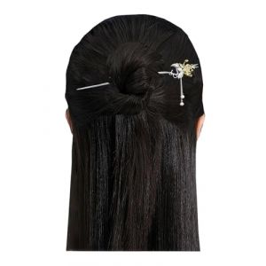 Épingle à cheveux argentée Qipao pour robe - Pompon fleur - Taille unique (HangErFeng, neuf)