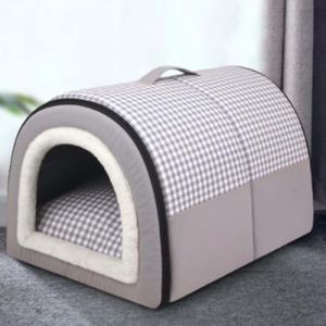 Lit igloo pliable 2 en 1 avec coussin amovible anti-anxi&eacute;t&eacute; - Niche apaisante et chaude pour chien et chat - 60 x 43 x 40 cm, gris (Mozzeilee, neuf)