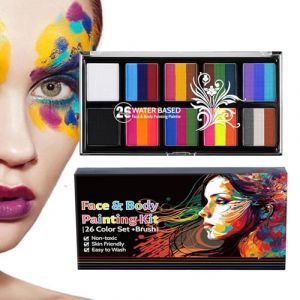 Kit de peinture pour visage et corps - Peinture sûre à base d'eau - Peinture corporelle lavable - Poudre pigmentée de maquillage - 26 couleurs - Pour carnaval, Noël (weiqio, neuf)
