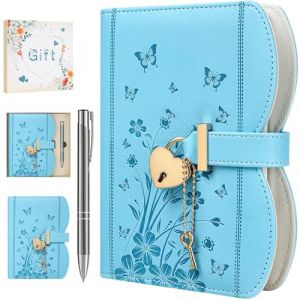HwxBen Journal intime avec cadenas et cl&eacute; &ndash; Coffret cadeau fille 8 &agrave; 13 ans, carnet secret avec stylo et marque-page, rechargeable format B6, 244 pages, Indigo (ZT BenYu, neuf)
