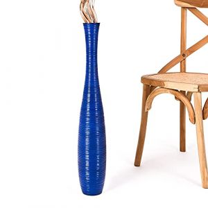 Leewadee Grand Vase A Poser Au Sol pour Branches D&eacute;coratives De Pampa, Vase en Bois De Manguier, 65 cm, Bleu (Leewadee, neuf)