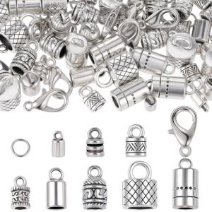 SUNNYCLUE 1 bo&icirc;te de 230 embouts de Cordon en Cuir Kumihimo en Alliage Vintage Argent Antique &agrave; Coller avec Fermoirs Mousquetons et Anneaux Ouverts pour Kit de Fabrication de Bijoux Accessoires de Bra (SUNNYCLUE  FR, neuf)