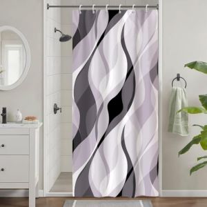 Rideau Douche Étroit, Uiiooazy Rideau de Douche Cabine Anti Moisissure Abstrait Rayure Gris Rayé Rideaux de Baignoire Tissu Imperméable Lavable Polyester Rideaux Salle de Bain avec 6 Crochets 90x180cm (dongguibinjingpinxiaodianpu, neuf)