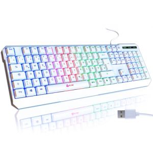 KLIM Chroma Clavier Gamers QWERTZ DEUTSHLAND Filaire USB - Haute Performance - Éclairé chromatique Gaming Noir RGB PC Windows, Mac PS4 [ Nouvelle Version ] - Blanc (KLIM Technologies France, neuf)