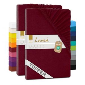 Lavea® Lot de 2 Draps-Housses Maya – Jersey 100% Coton – pour Lits Standard, Boxspring, à Eau ou avec Surmatelas – avec élastique – Oeko-TEX® (Bordeaux, Surmatelas: 180x190-200x200cm) (B&D Textiles, neuf)