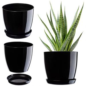 KADAX Élégant Pot à Fleurs/Plantes avec Soucoupe Forme Ronde et élégante en Plastique léger pour l’intérieur et la Maison Cache-Pot pour Fleurs, Plantes Ø 14 cm Noir (KADAX, neuf)