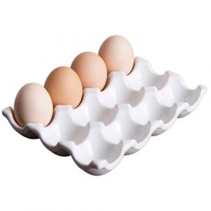 Porte-œufs en céramique, 12 tasses plateaux d'oeufs en céramique résistants à la chaleur, plateau de rangement décoratif facile à nettoyer pour le réfrigérateur de cuisine comptoir (xexTiii, neuf)