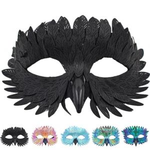 CWENDANER Élégant masque d'oiseau avec plumes 5 couleurs Demi-masque pour carnavals, bal masqué et carnaval (multicolore, pour les fêtes à thème et le carnaval) (noir) (Jie&M, neuf)