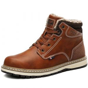 ARRIGO BELLO Bottes Homme Hiver Chaussure Bottines Montante Fourrure Antid&eacute;rapant Chaude Cuir Neige Randonn&eacute;e Boots Taille 41-46 (B Marron-Fourrure Chaude, Taille 44) (ArrigoBello, neuf)
