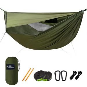 Travel Bird Hamac de Camping avec Moustiquaire et Pare-Soleil, Hamac Exterieur avec Sangles d'arbre en Corde de Fa&icirc;tage, Hamacs Ultral&eacute;ger Portables pour Camping, Randonn&eacute;e, Jardin, Voyagesour (Travel Bird-, neuf)