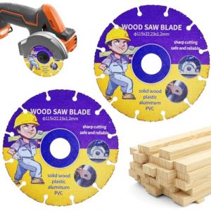 Lot de 2 disques à tronçonner 115 mm pour meuleuse d'angle bois Multi Wheel, lame de scie en métal dur pour bois, contreplaqué, caoutchouc, plastique, pour le travail du bois (Fouvin, neuf)