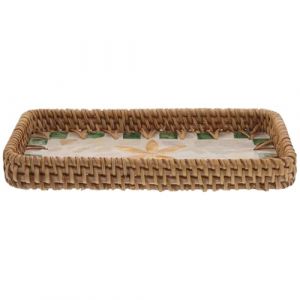 MAGICLULU Plateau de service rectangulaire en rotin tress&eacute; - Plateau d&eacute;coratif tress&eacute; pour parfums et parfums - Panier en rotin pour bagues, cosm&eacute;tiques, en-cas et fruits - 21,6 x 11,7 cm (PanYuan Electronic, neuf)