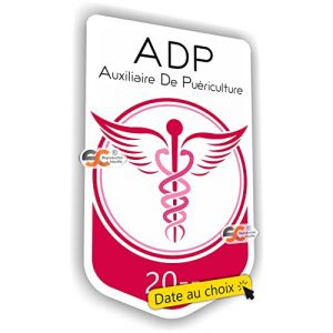 SC ® - Sticker/Autocollant - Caducée ADP - Auxiliaire De Puériculture - Date Personnalisable - Type de Pose Vitrophanie* (se Colle sur Le Pare-Brise à l'intérieur du véhicule) 2023-2024 (S-C, neuf)