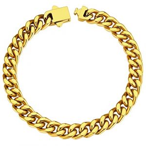 Bracelet Homme Or Gar&ccedil;on Acier Inoxydable 23 cm Gourmette Maille Cubaine Grosse 7 mm Enfant Chaine Ado Collier Main Cadeau pour Lui (ChainsHouse Jewellery, neuf)