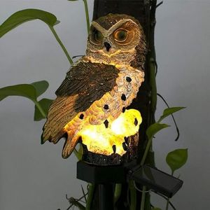 Syfunlv Lampe Solaire LED de jardin, Décoration de jardin en forme de chouette, Solaire étanche Lampe de Pelouse, Lumières de chemin, Adaptée au Pelouse extérieur, à la cour, au balcon (Brun) (XJ..., neuf)
