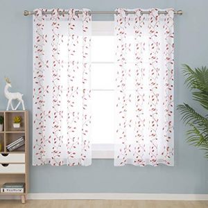 Deconovo Lot de 2 Rideaux Voilages Broderie Effet Lin &agrave; Motif Rideaux Voilages Chambre Garcon Orange 140&times;183 CM(L x H) (Deconovo-Home, neuf)