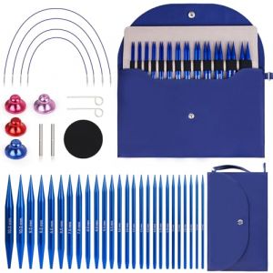 Coopay 13 Paires Aiguilles Circulaires Tricot Interchangeable de 3,0-10,0mm, Aiguille &agrave; Tricoter en Aluminium, Kit Tricot Debutant, Aiguille Circulaire Tricot pour Layette, Pull, &Eacute;charpe - Bleu (YutongTech, neuf)