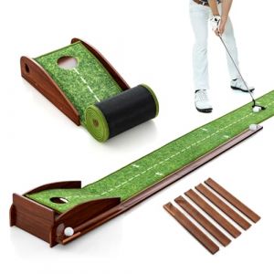 LIFEZEAL Tapis de Putting de Golf avec 1 Trous et Retour Automatique, Tapis d'Entra&icirc;nement de Golf avec Boche, Enroulable et Portable, 3 Balons, Int&eacute;rieur et Ext&eacute;rieur (274x27x15 cm) (LIFEZEAL ITALY S.R.L., neuf)