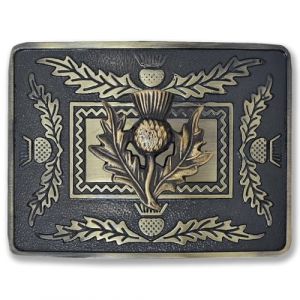 Kilt Emporium Boucle de ceinture de kilt de chardon écossais – Design élégant en laiton, Badge en laiton antique 4 chardons, 3.75" x 2.75" (Kilt Emporium, neuf)