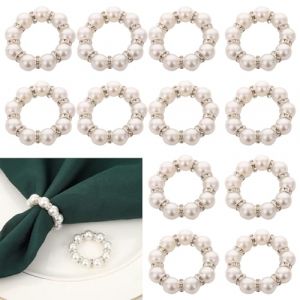 12 Pcs Rond de Serviette, Anneaux de Serviette en Perles, D&eacute;coration de Table Vintage, Anneaux de Serviette en Perles, pour Mariage, F&ecirc;te, D&icirc;ner, Anniversaire (CELTIC MANUFACTURING, neuf)