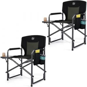 TIMBER RIDGE Lot de 2 Chaise Pliante Camping Légère Fauteuil de Pêche Plage Portable Aluminium Support 180kg avec Table d'appoint (TIMBER RIDGE, neuf)