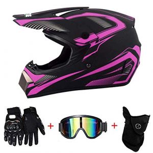 AKBOY Casque Motocross Set Casque Adulte Casque Cross Bicyclette VTT Bike Casque Intégral avec Gants/Lunettes/Masque, Rose/Rockstar, Moto VTT Integral Enduro ATV Scooter pour Homme Femme,S (ERUM--DE, neuf)